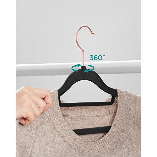 Set od 50 baršunastih, protukliznih vješalica za odjeću, crne, ružičasto zlato | SONGMICS-vitahome.hr