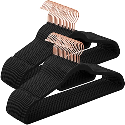 Set od 50 baršunastih, protukliznih vješalica za odjeću, crne, ružičasto zlato | SONGMICS-vitahome.hr