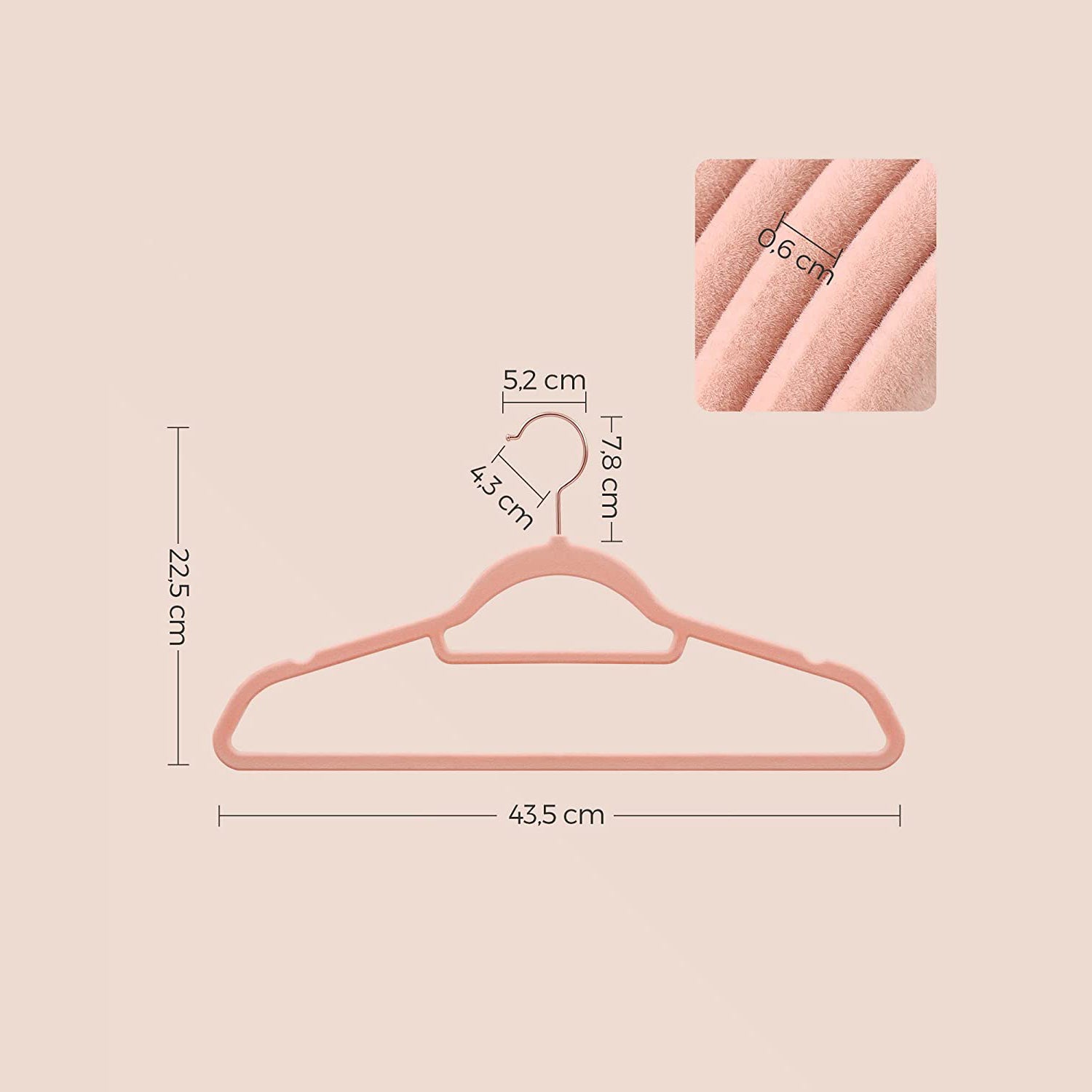 Set od 50 protukliznih, baršunastih vješalica, ružičaste boje | SONGMICS-vitahome.hr