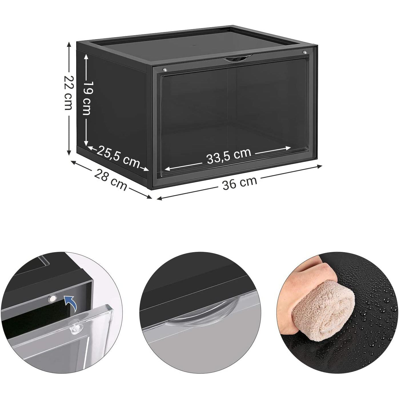 Set od 6 kutija za cipele, kutije za pohranu koje se mogu složiti, crne- prozirne | SONGMICS-vitahome.hr