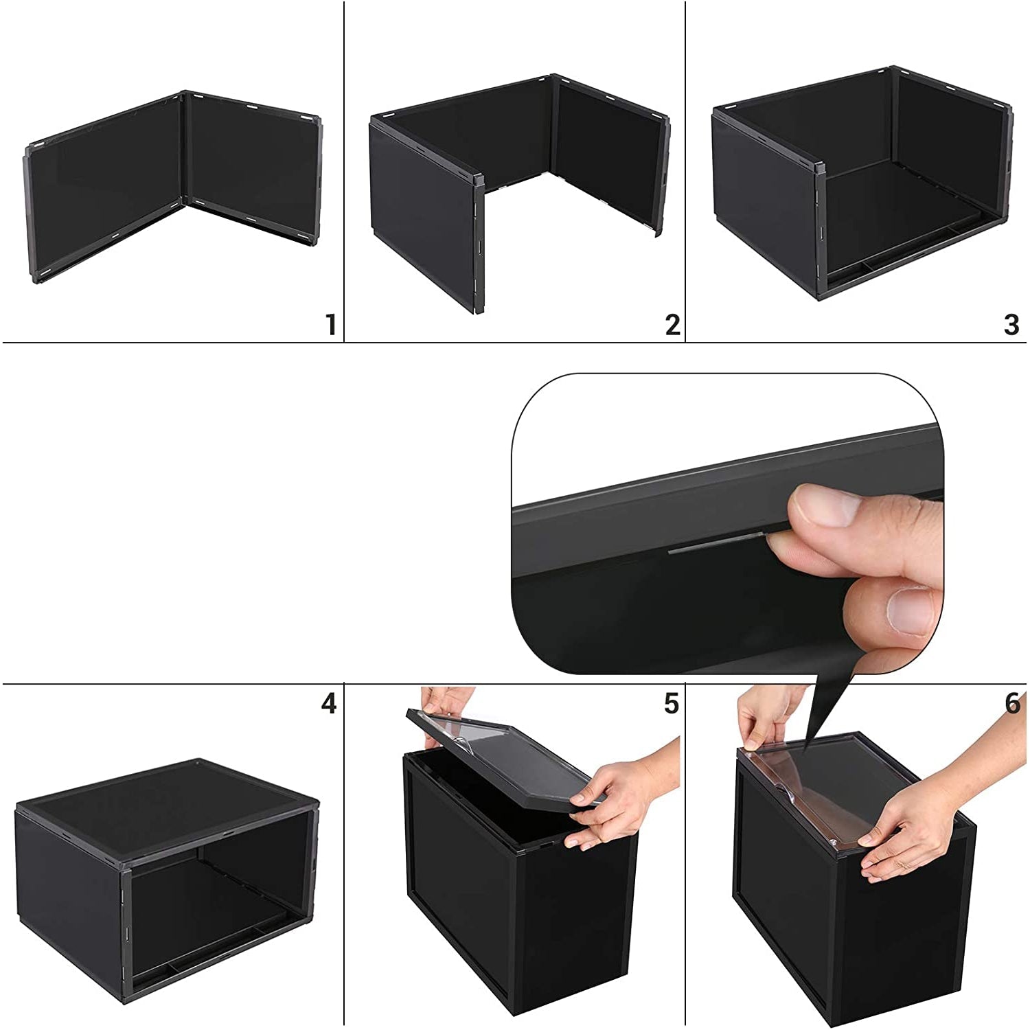 Set od 6 kutija za cipele, kutije za pohranu koje se mogu složiti, crne- prozirne | SONGMICS-vitahome.hr