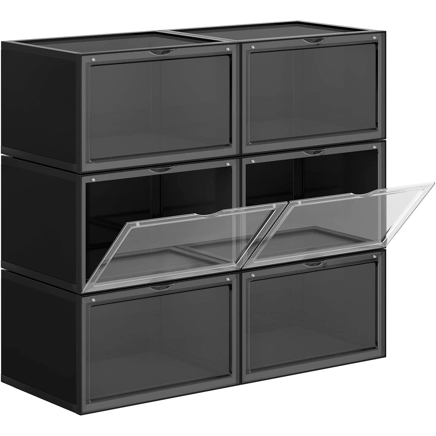 Set od 6 kutija za cipele, kutije za pohranu koje se mogu složiti, crne- prozirne | SONGMICS-vitahome.hr