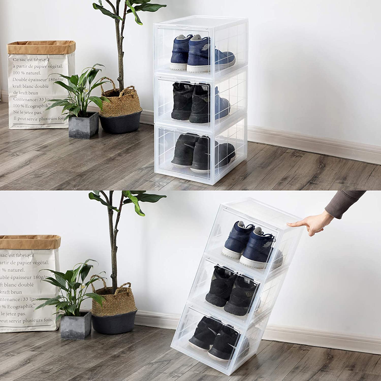 Set od 6 kutija za cipele, kutije za pohranu koje se mogu složiti, prozirno-bijele | SONGMICS-vitahome.hr