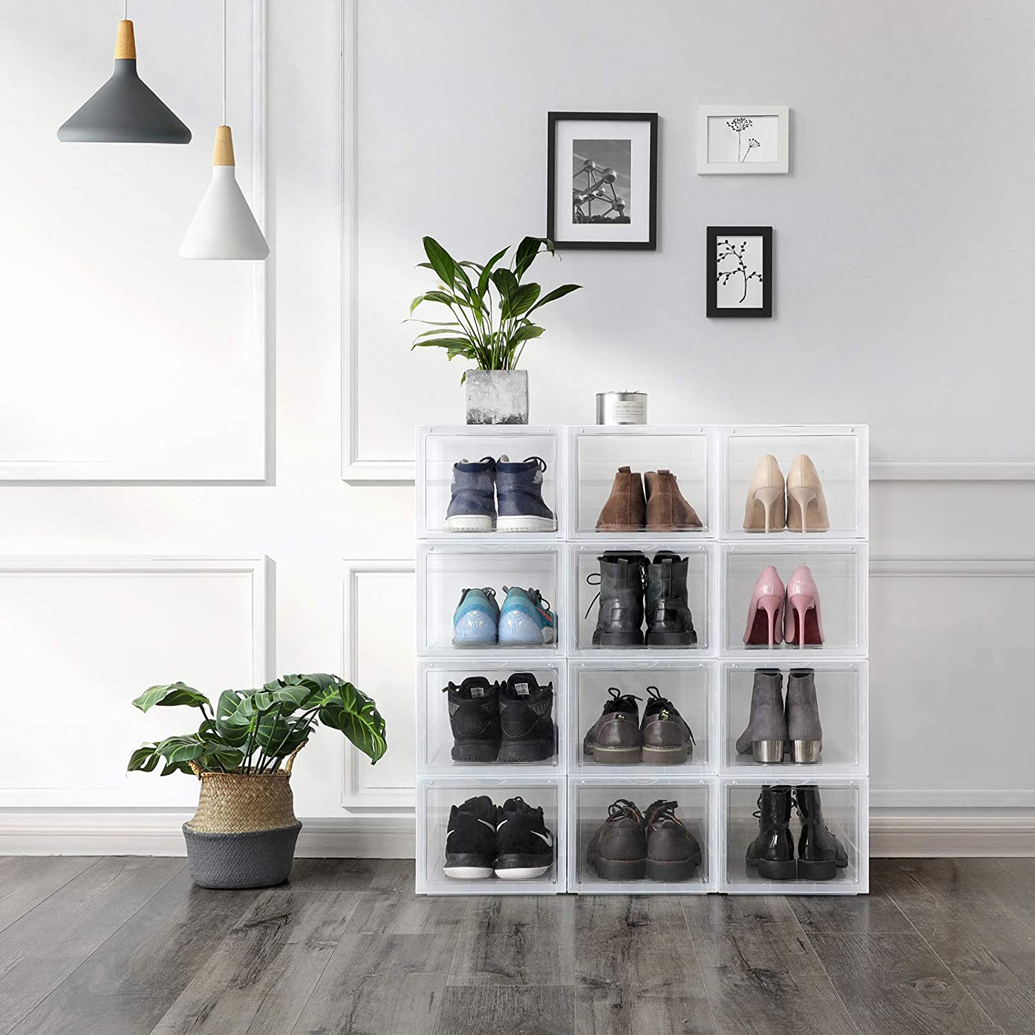 Set od 6 kutija za cipele, kutije za pohranu koje se mogu složiti, prozirno-bijele | SONGMICS-vitahome.hr