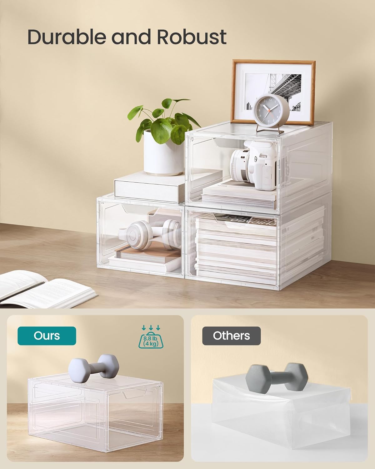 Set od 6 plastičnih, prozirnih kutija za pohranu obuće, 27 x 34,5 x 19 cm, bijele | SONGMICS-vitahome.hr