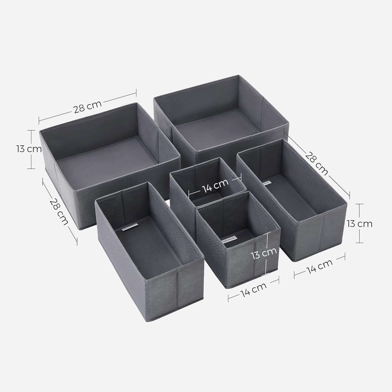 Set od 6 sklopivih kutija, organizatori ladica različitih veličina, mat siva | SONGMICS-vitahome.hr