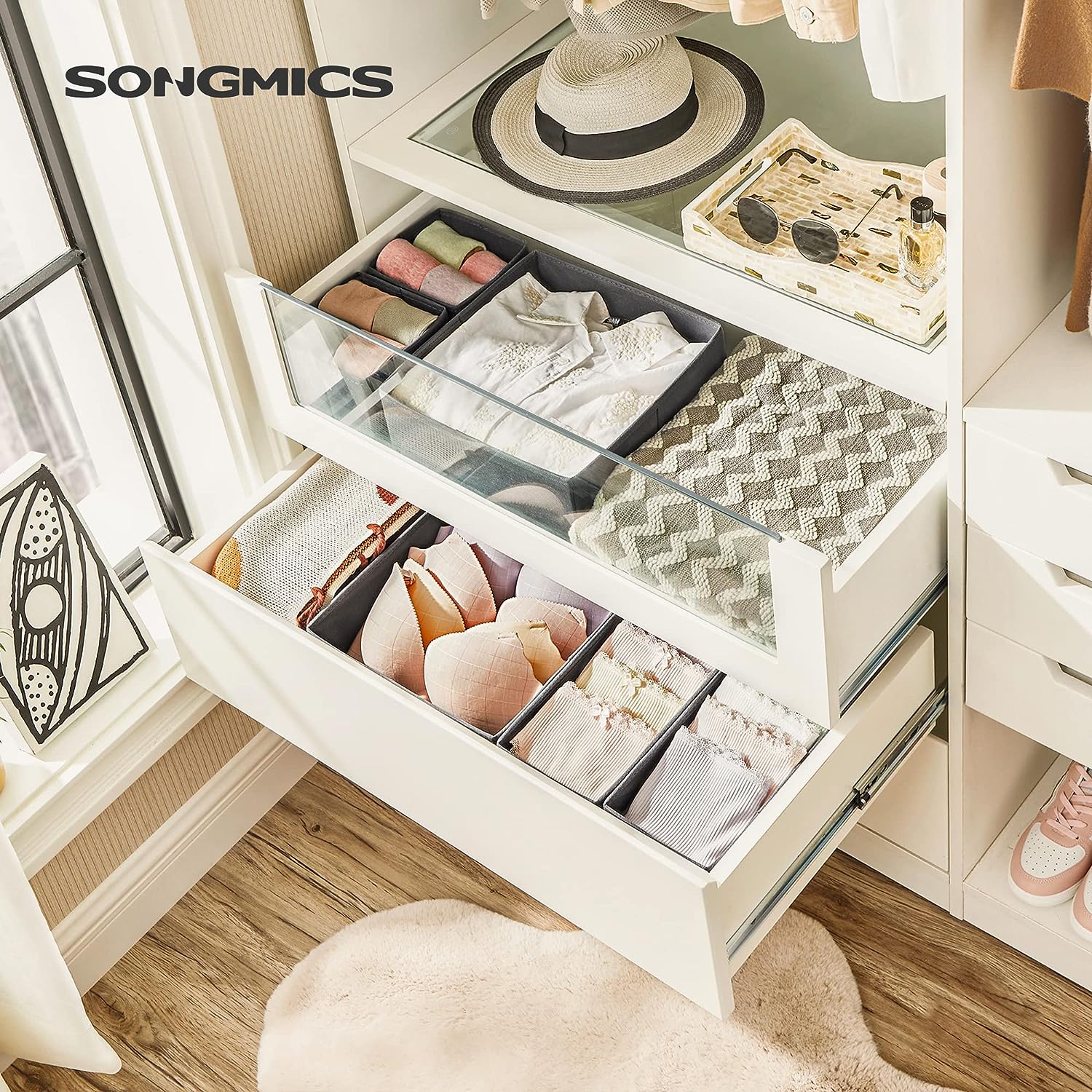 Set od 6 sklopivih kutija, organizatori ladica različitih veličina, mat siva | SONGMICS-vitahome.hr