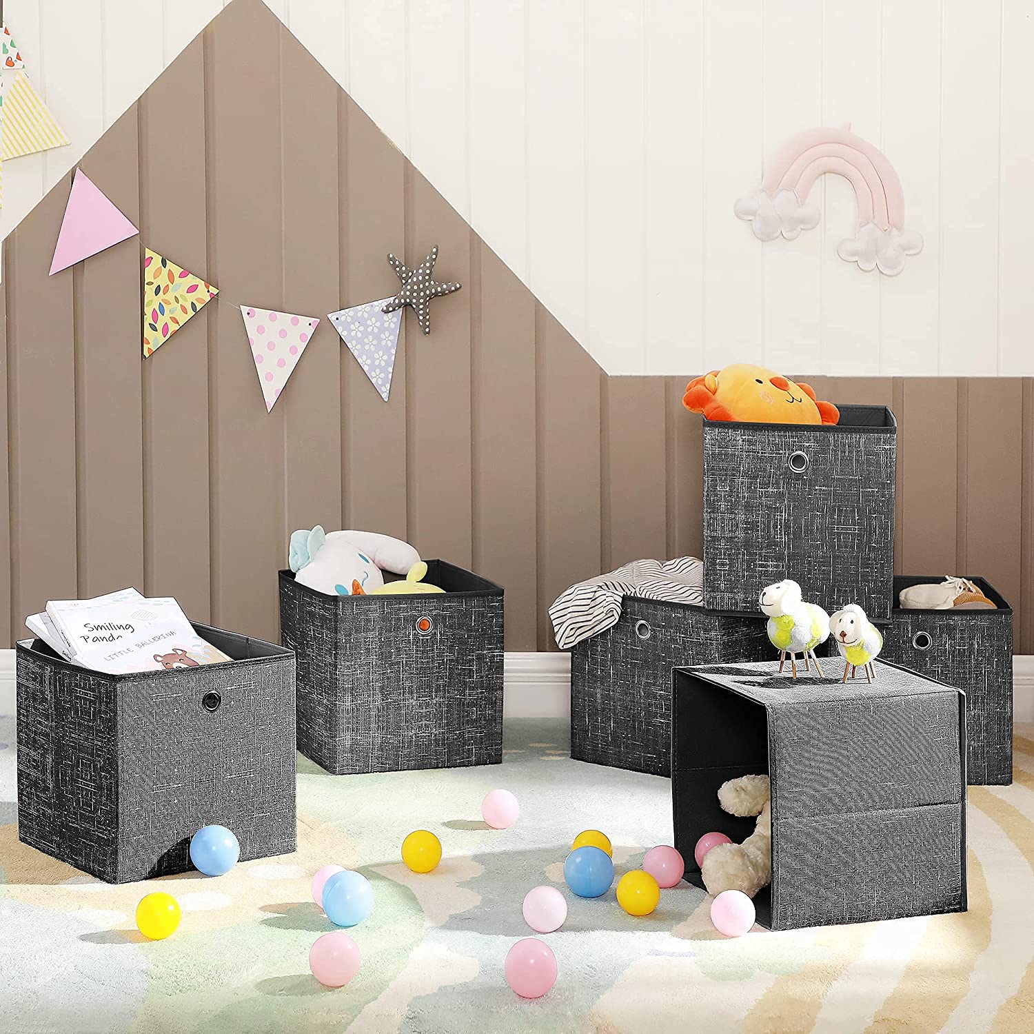 Set od 6 sklopivih kutija za odlaganje 30 x 30 x 30 cm, sivo - crne | SONGMICS-vitahome.hr