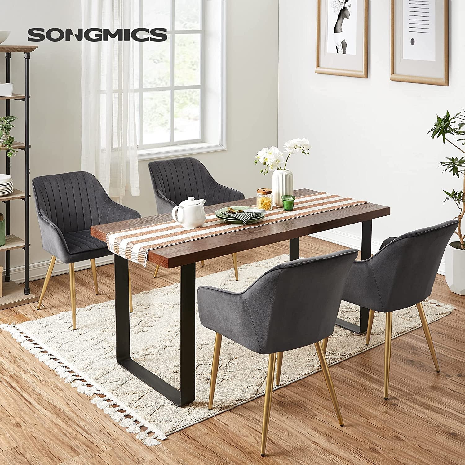 Set od 6 tapeciranih blagovaonskih stolica, 62,5 x 85 x 60 cm, sivo-zlatna-SONGMICS-Vita Home
