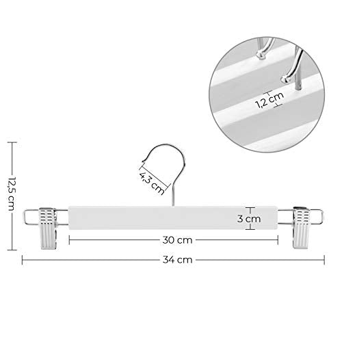 Set od 8 drvenih vješalica spodesivim kopčama, 34 x 1,2 x 12,5 cm, bijele | SONGMICS-vitahome.hr