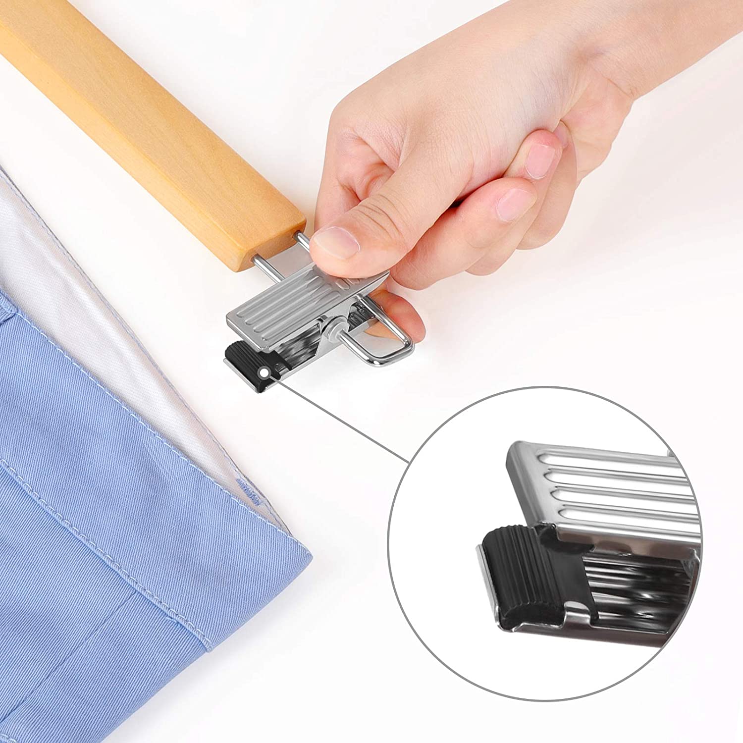 Set od 8 drvenih vješalica za hlače i skuknje s podesivim kopčama | SONGMICS-vitahome.hr