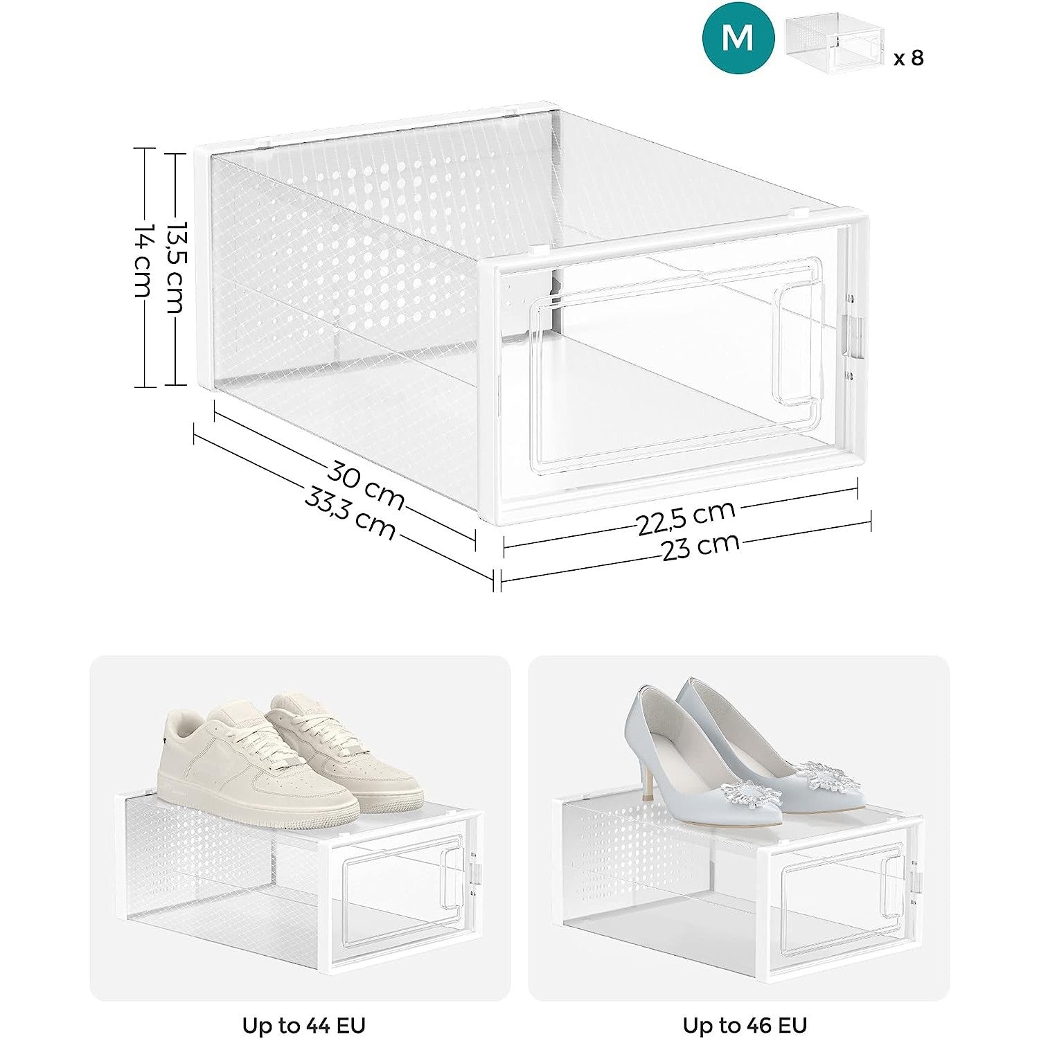 Set od 8 kutija za odlaganje cipela koje se mogu složiti, , prozirno-bijele | SONGMICS-vitahome.hr