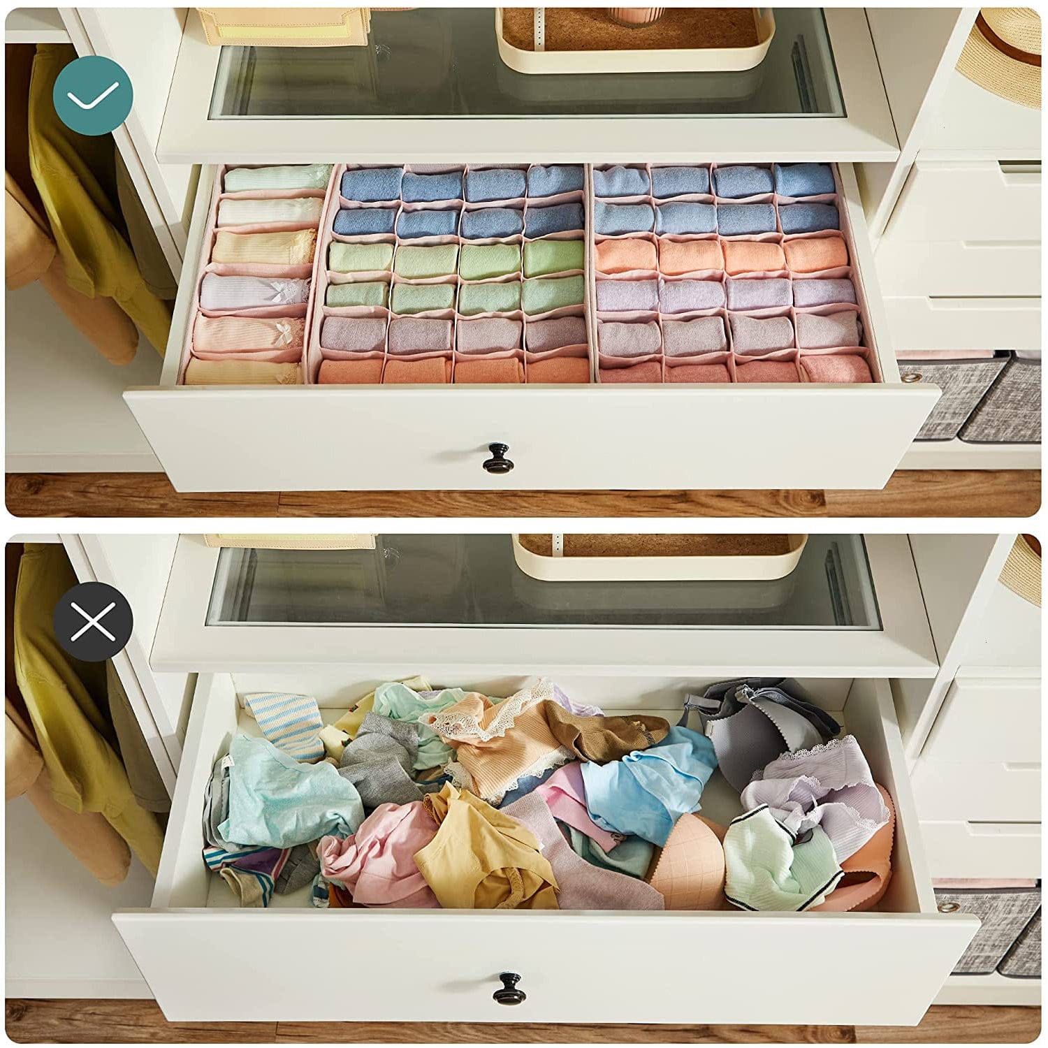 Set od 8 organizatora ladica, sklopive kutije od tkanine različitih dimenzija, roze | SONGMICS-vitahome.hr
