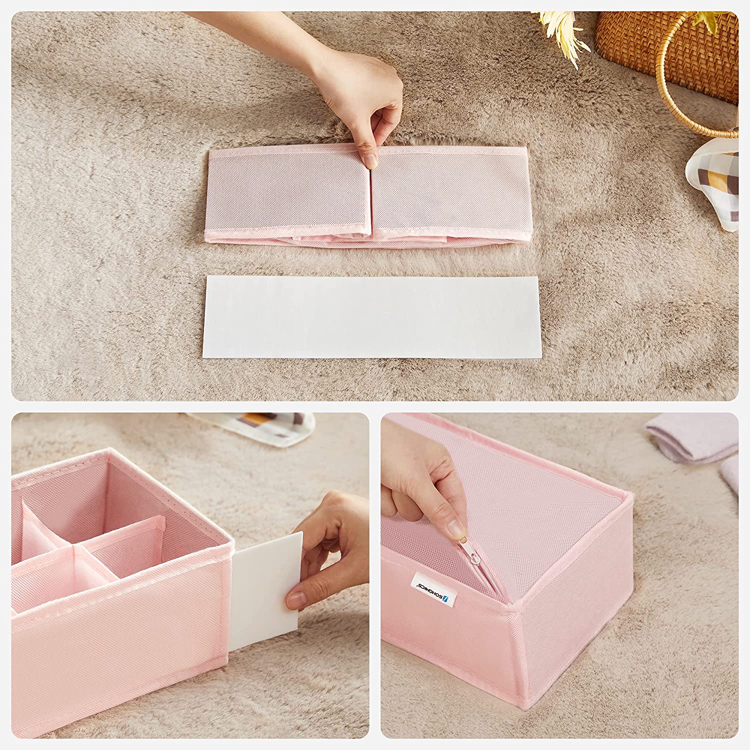 Set od 8 organizatora ladica, sklopive kutije od tkanine različitih dimenzija, roze | SONGMICS-vitahome.hr