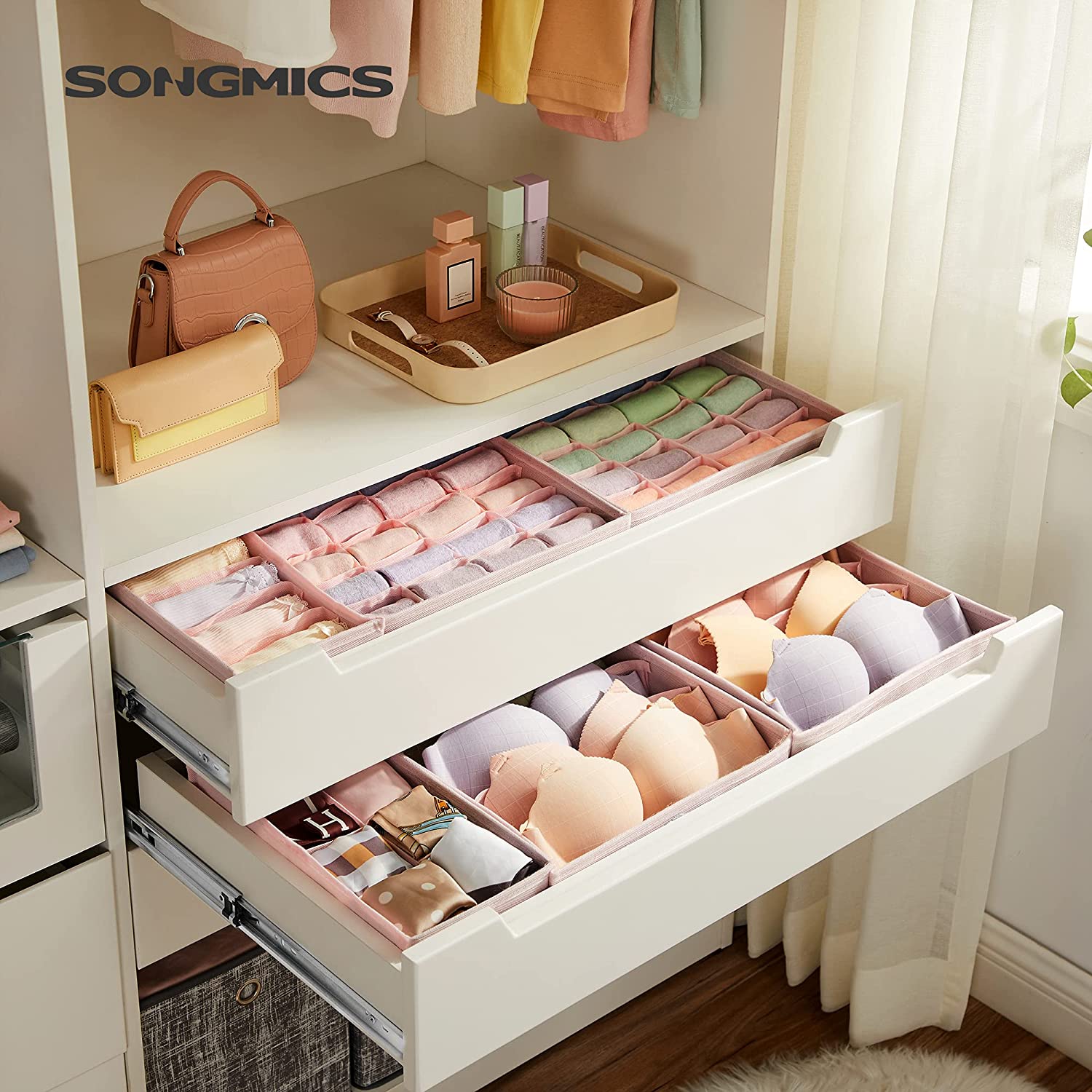 Set od 8 organizatora ladica, sklopive kutije od tkanine različitih dimenzija, roze | SONGMICS-vitahome.hr