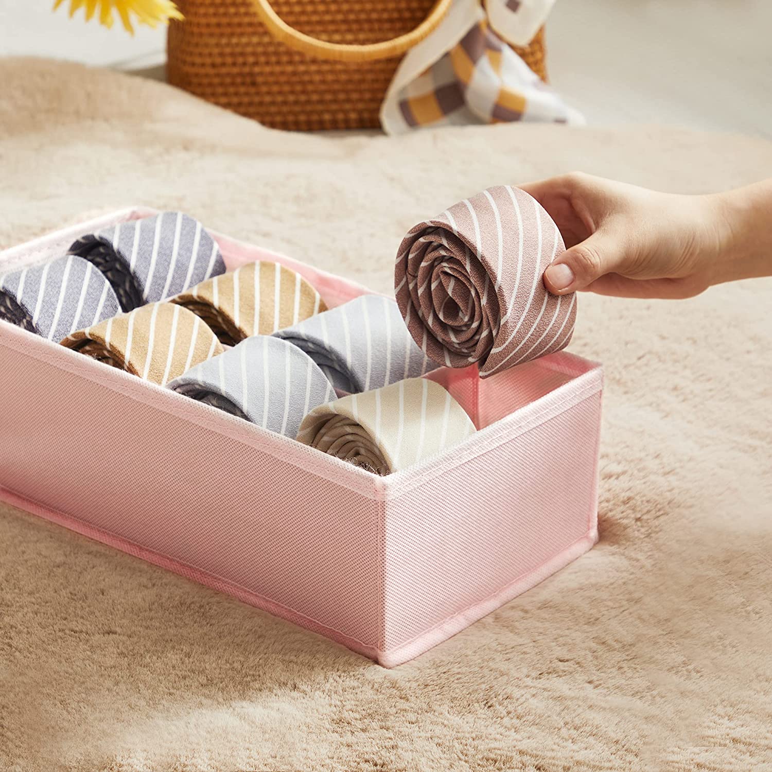 Set od 8 organizatora ladica, sklopive kutije od tkanine različitih dimenzija, roze | SONGMICS-vitahome.hr
