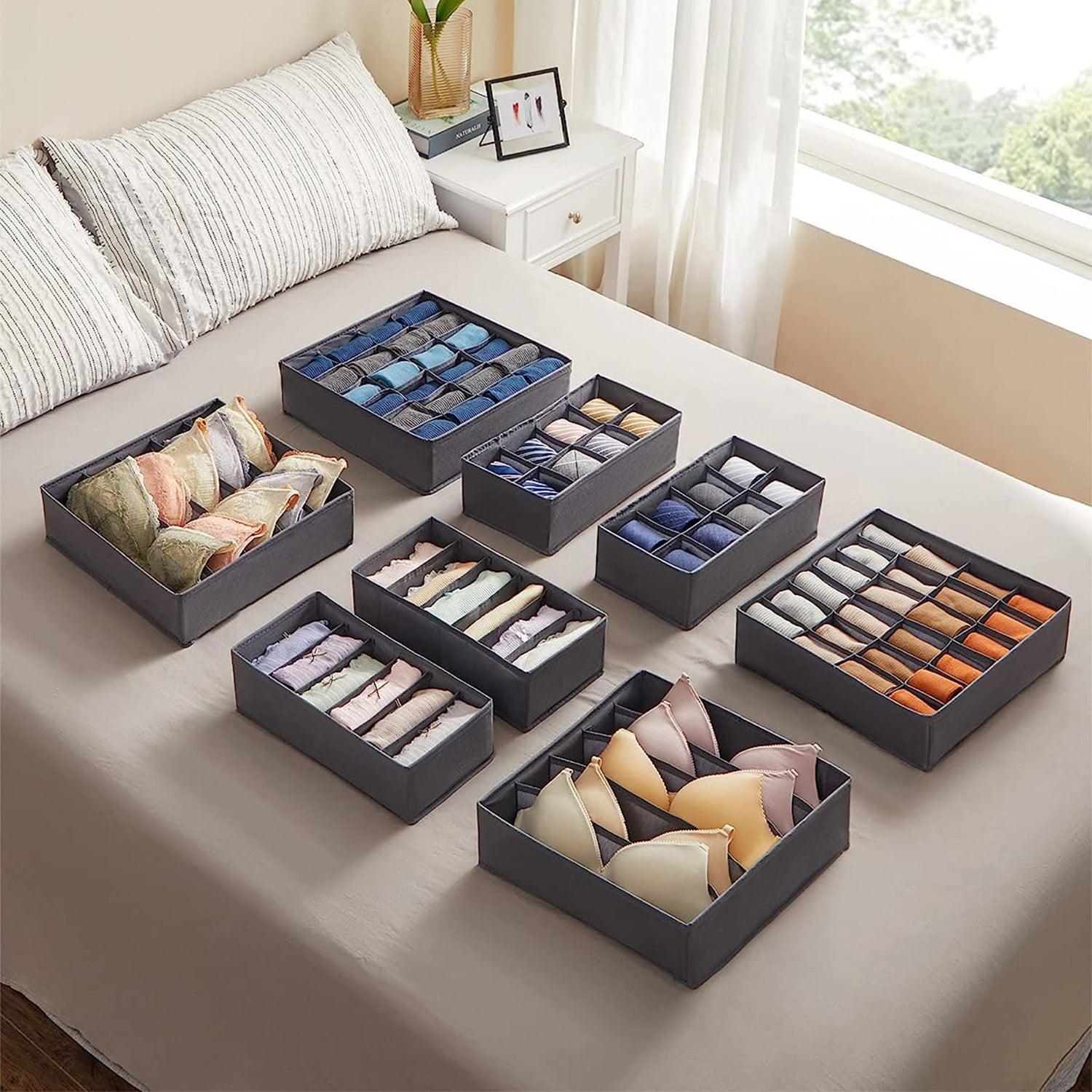 Set od 8 organizatora ladica, sklopive kutije od tkanine različitih dimenzija, sive | SONGMICS-vitahome.hr