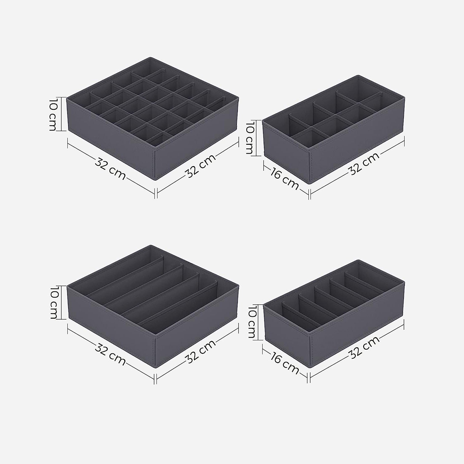 Set od 8 organizatora ladica, sklopive kutije od tkanine različitih dimenzija, sive | SONGMICS-vitahome.hr