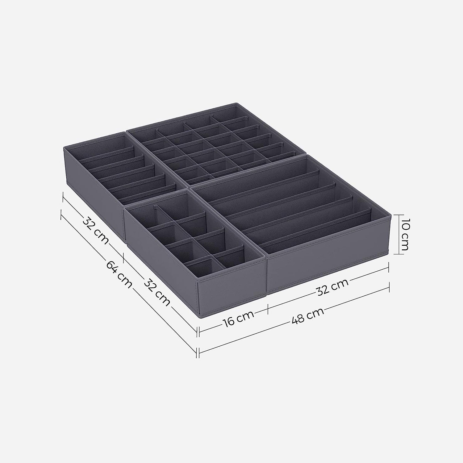 Set od 8 organizatora ladica, sklopive kutije od tkanine različitih dimenzija, sive | SONGMICS-vitahome.hr