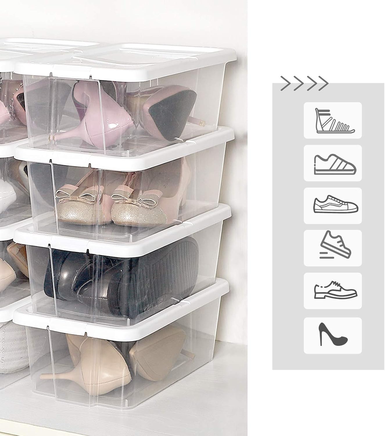 Set od 8 plastičnih, prozirnih kutija za cipele, 35 x 20 x 12,5 cm, bijele/prozirne | SONGMICS-vitahome.hr