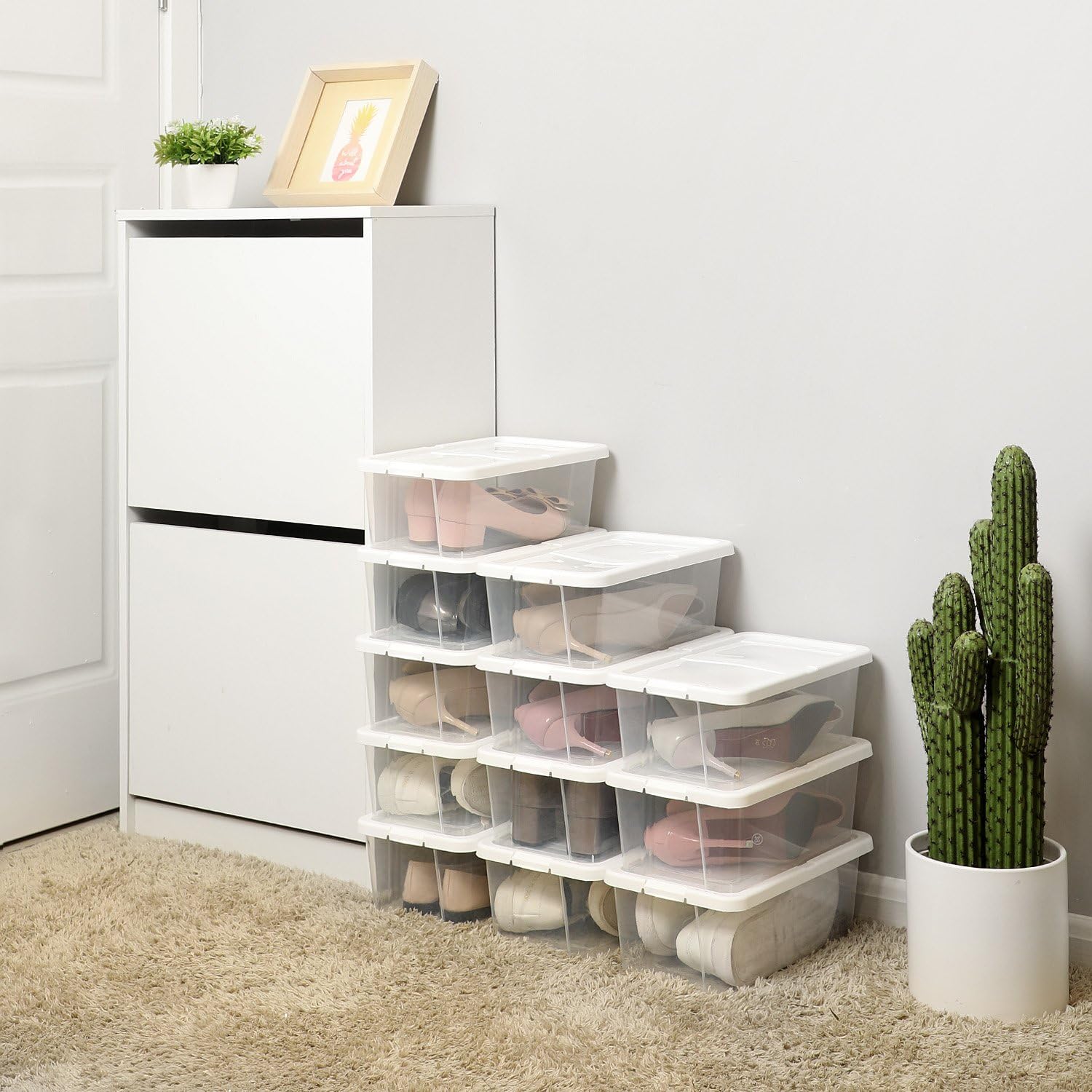 Set od 8 plastičnih, prozirnih kutija za cipele, 35 x 20 x 12,5 cm, bijele/prozirne | SONGMICS-vitahome.hr