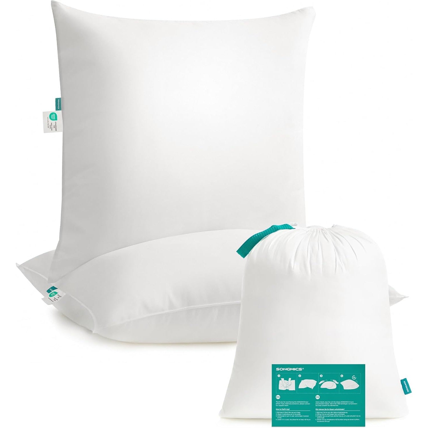 Set od dva jastuka, mekana brušena poliesterska navlaka, 60 x 60 cm, bijeli | SONGMICS-vitahome.hr