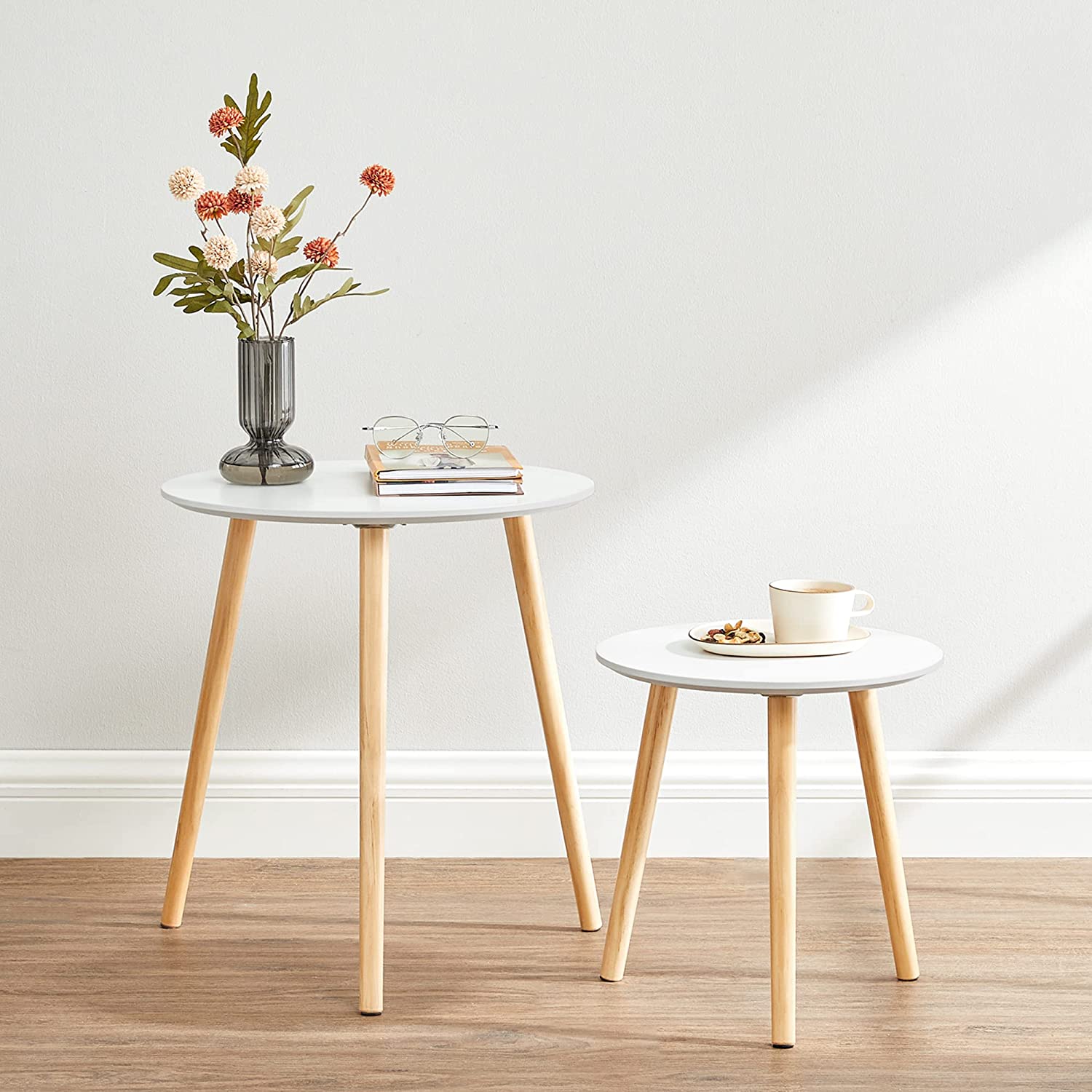 Set od dva mala stolića, stolovi za kavu, boja drveta i bijela boja | SONGMICS-vitahome.hr