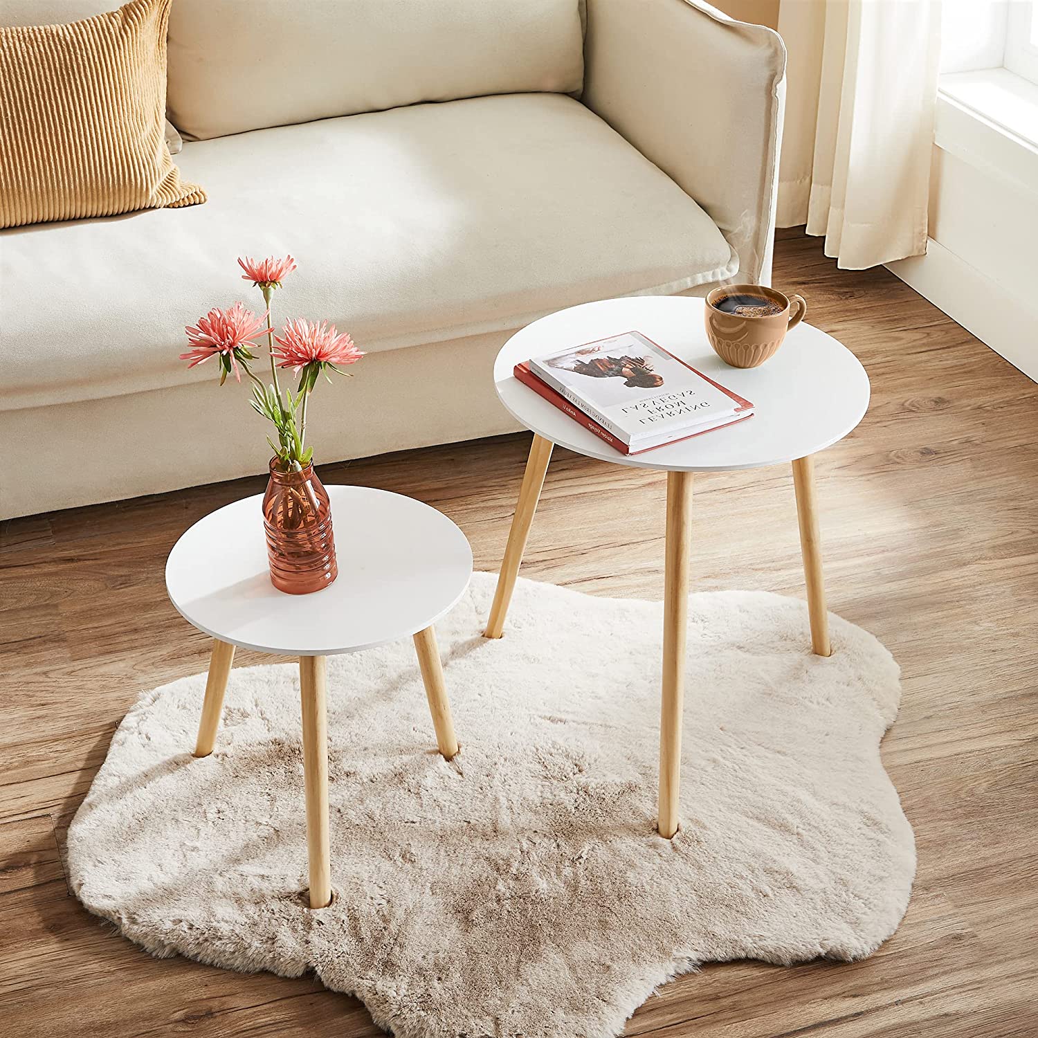 Set od dva mala stolića, stolovi za kavu, boja drveta i bijela boja | SONGMICS-vitahome.hr