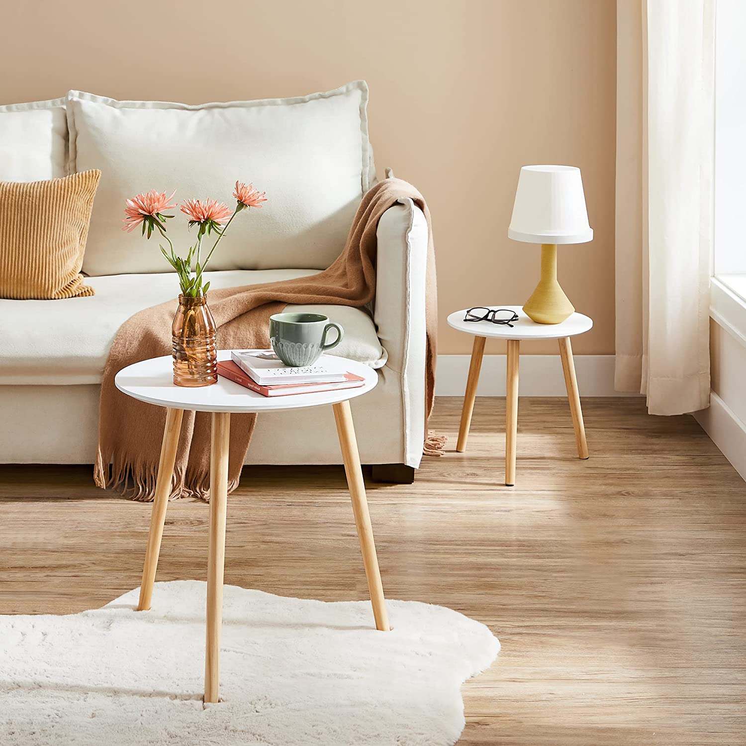 Set od dva mala stolića, stolovi za kavu, boja drveta i bijela boja | SONGMICS-vitahome.hr
