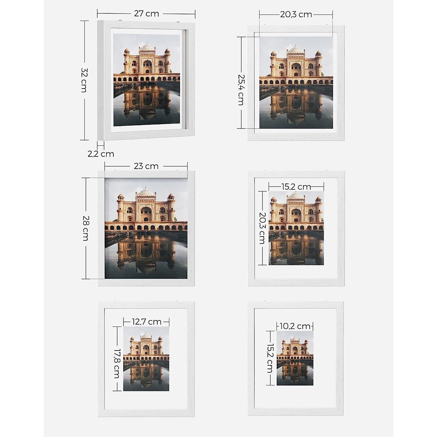 Set plutajućih okvira za slike 3 kom, 2 staklene ploče, bijeli | SONGMICS-vitahome.hr