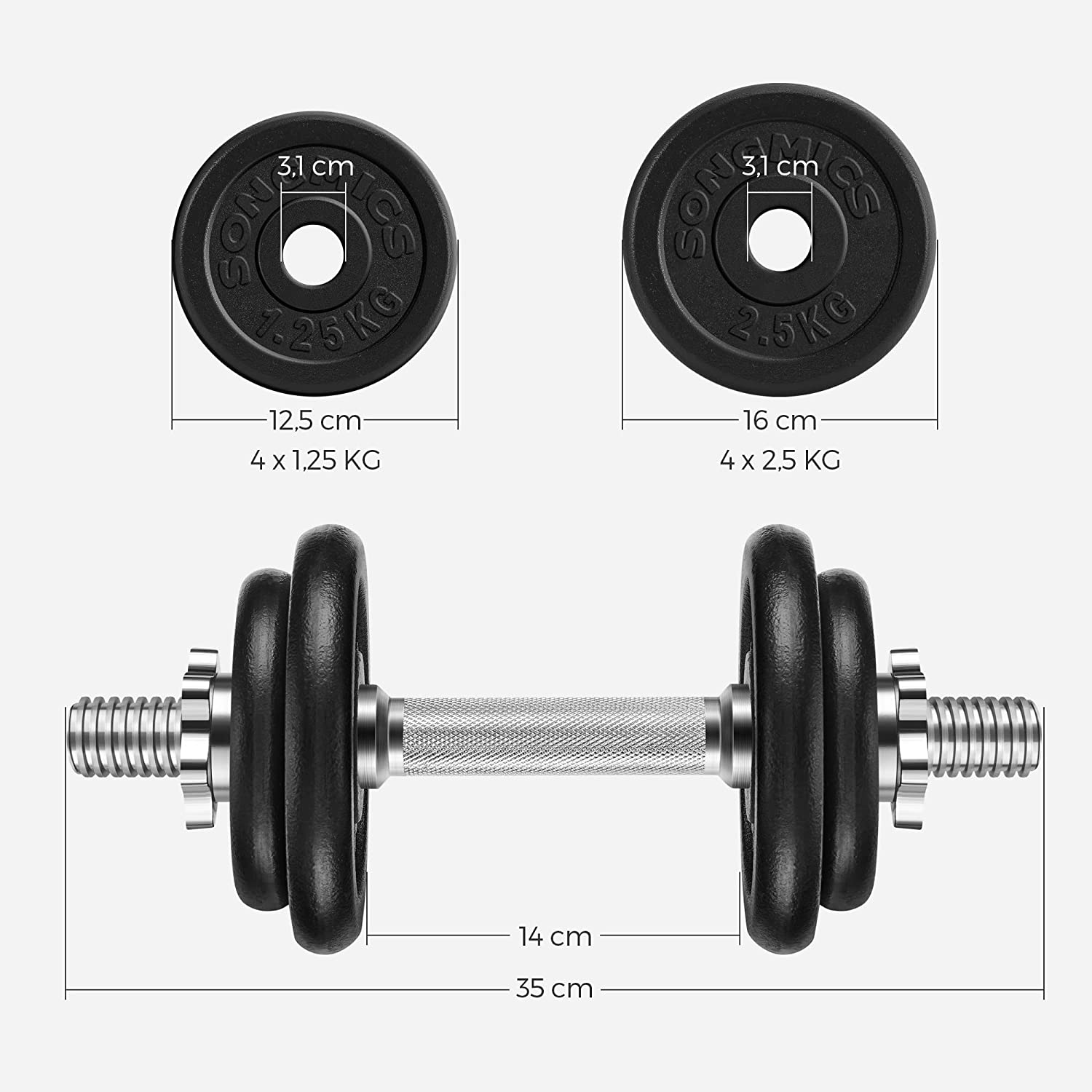 set podesivih bučica od lijevanog željeza 20 kg | SONGMICS-vitahome.hr