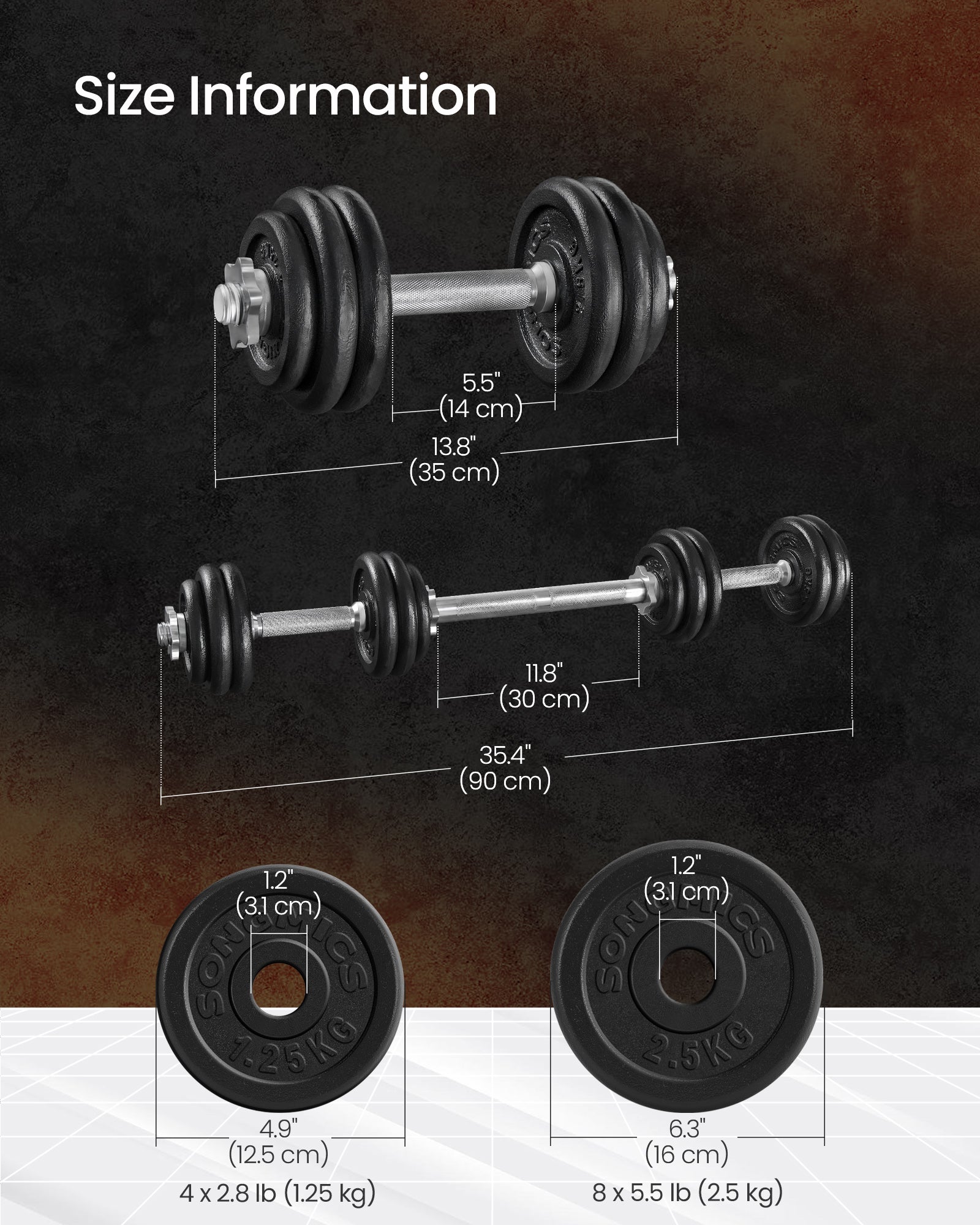 set ručnih utega 2 u 1, s podesivim težinama od 15 kg, crni