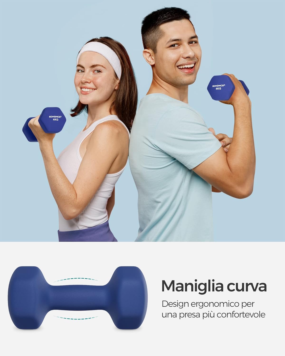 Set ručnih utega s neoprenskim premazom, 2 kom, 2x4 kg, plavi