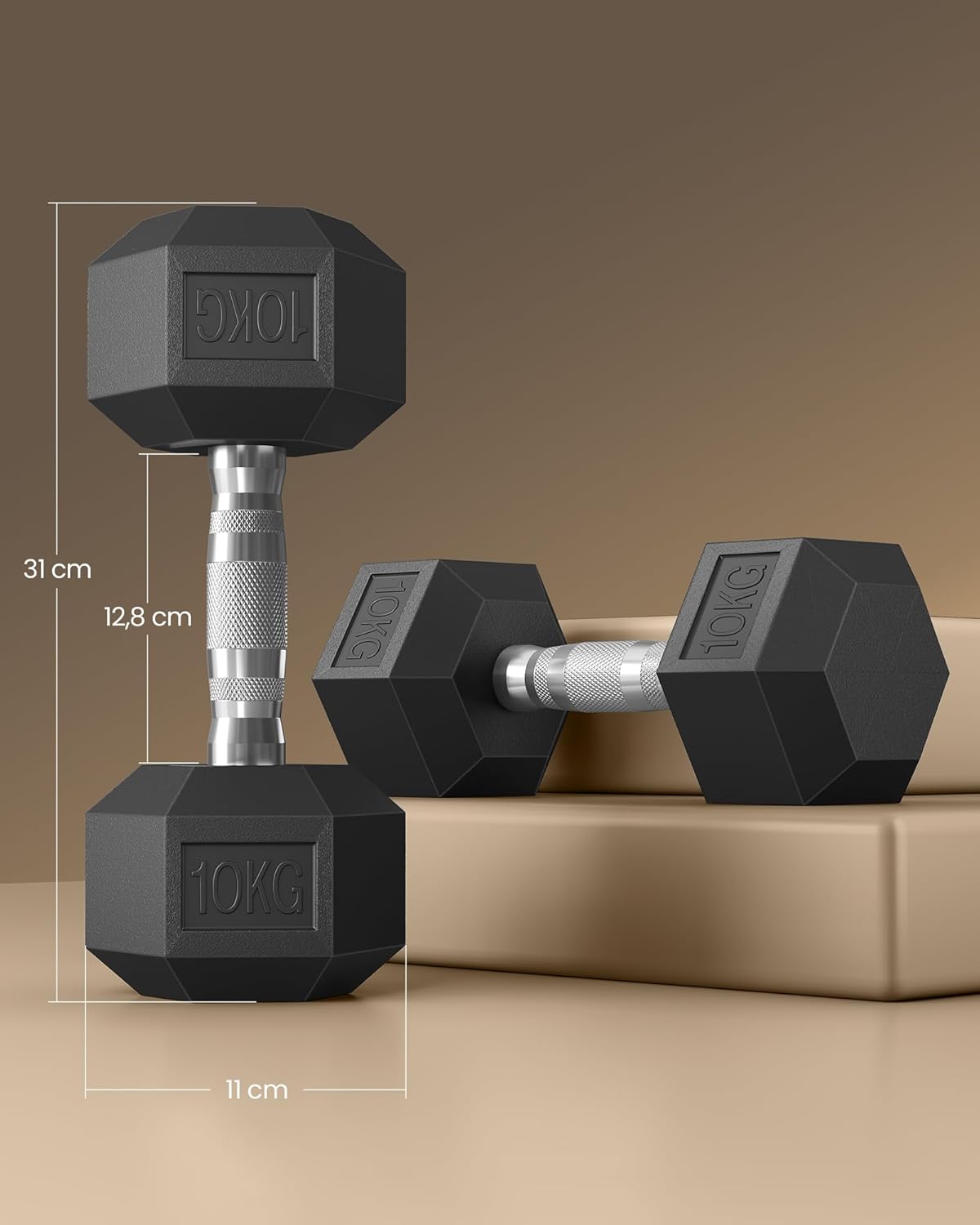 Set utega, 2 x 10 kg heksagonalni uteg, crni