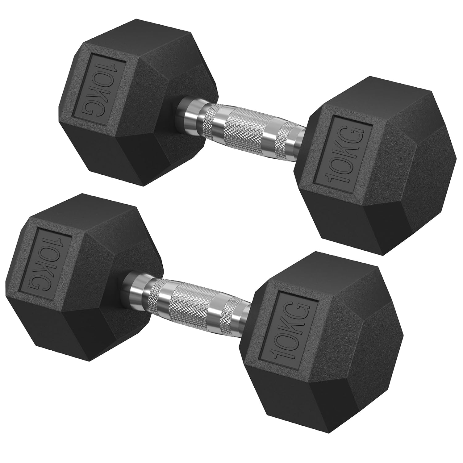 Set utega, 2 x 10 kg heksagonalni uteg, crni