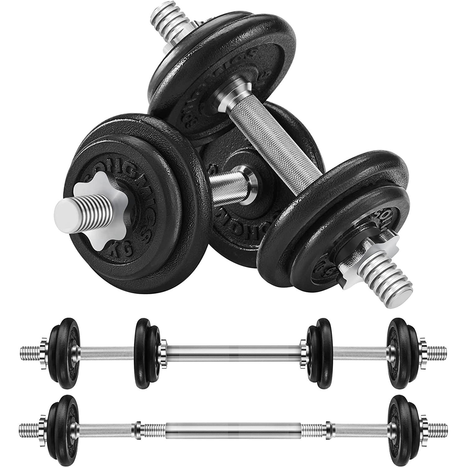 Set utega, podesiv od lijevanog željeza, s dodatnom šipkom za utege, 20 kg | SONGMICS-vitahome.hr