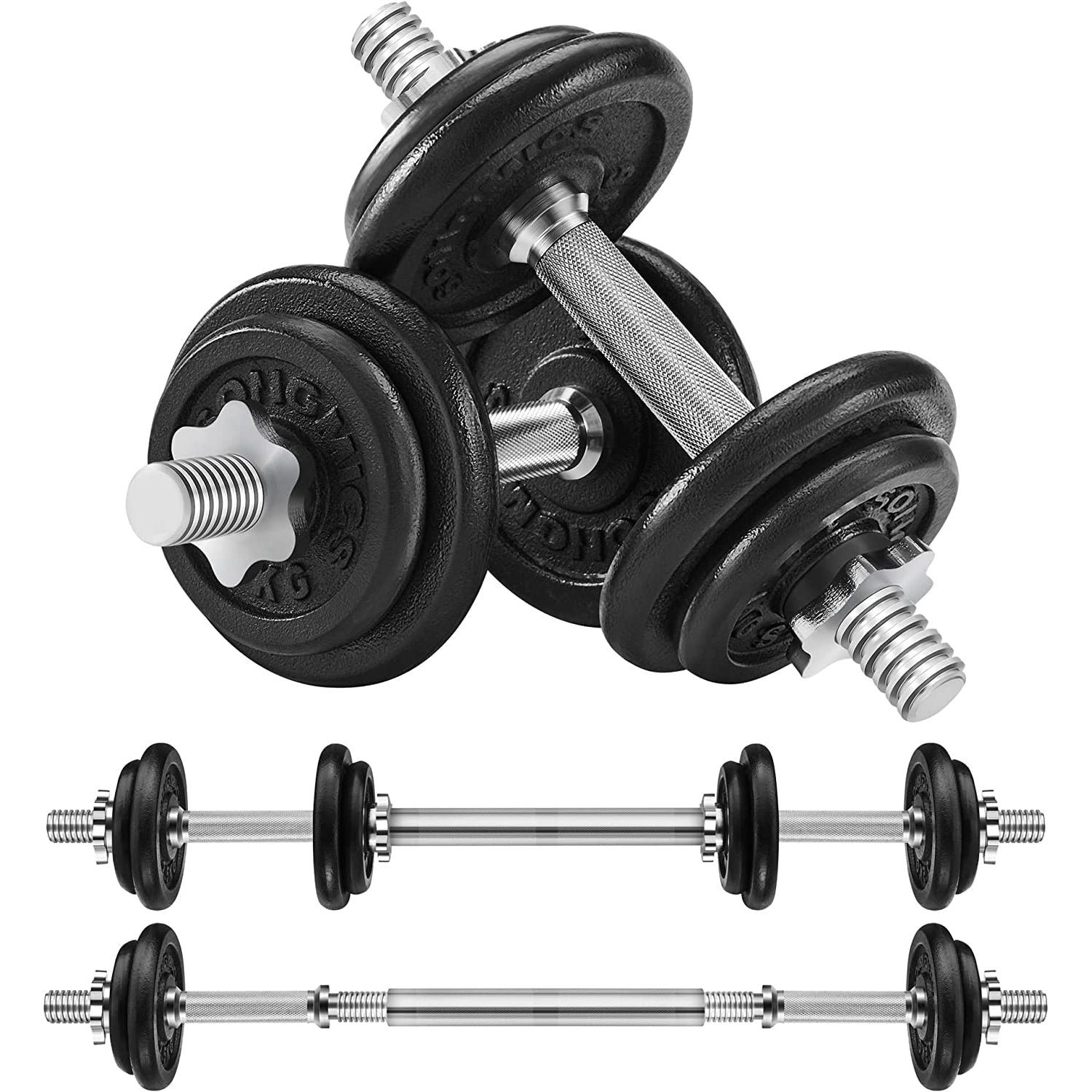 Set utega, podesiv od lijevanog željeza, s dodatnom šipkom za utege, 20 kg | SONGMICS-vitahome.hr
