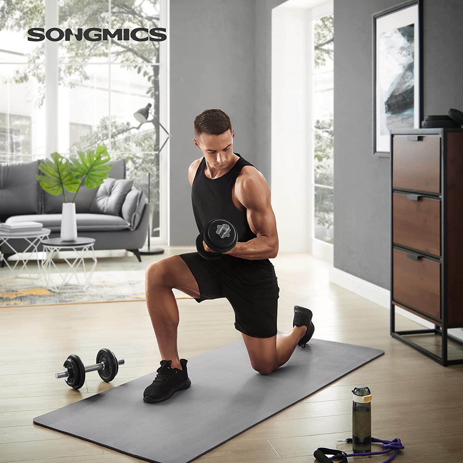 Set utega, podesiv od lijevanog željeza, s dodatnom šipkom za utege, 20 kg | SONGMICS-vitahome.hr