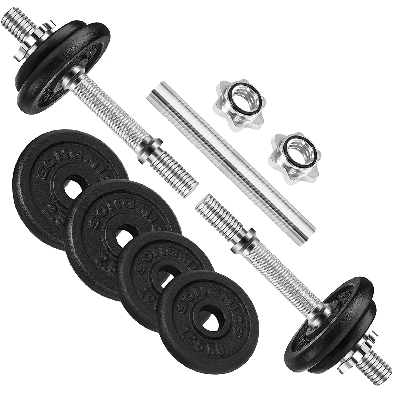 Set utega, podesiv od lijevanog željeza, s dodatnom šipkom za utege, 20 kg | SONGMICS-vitahome.hr