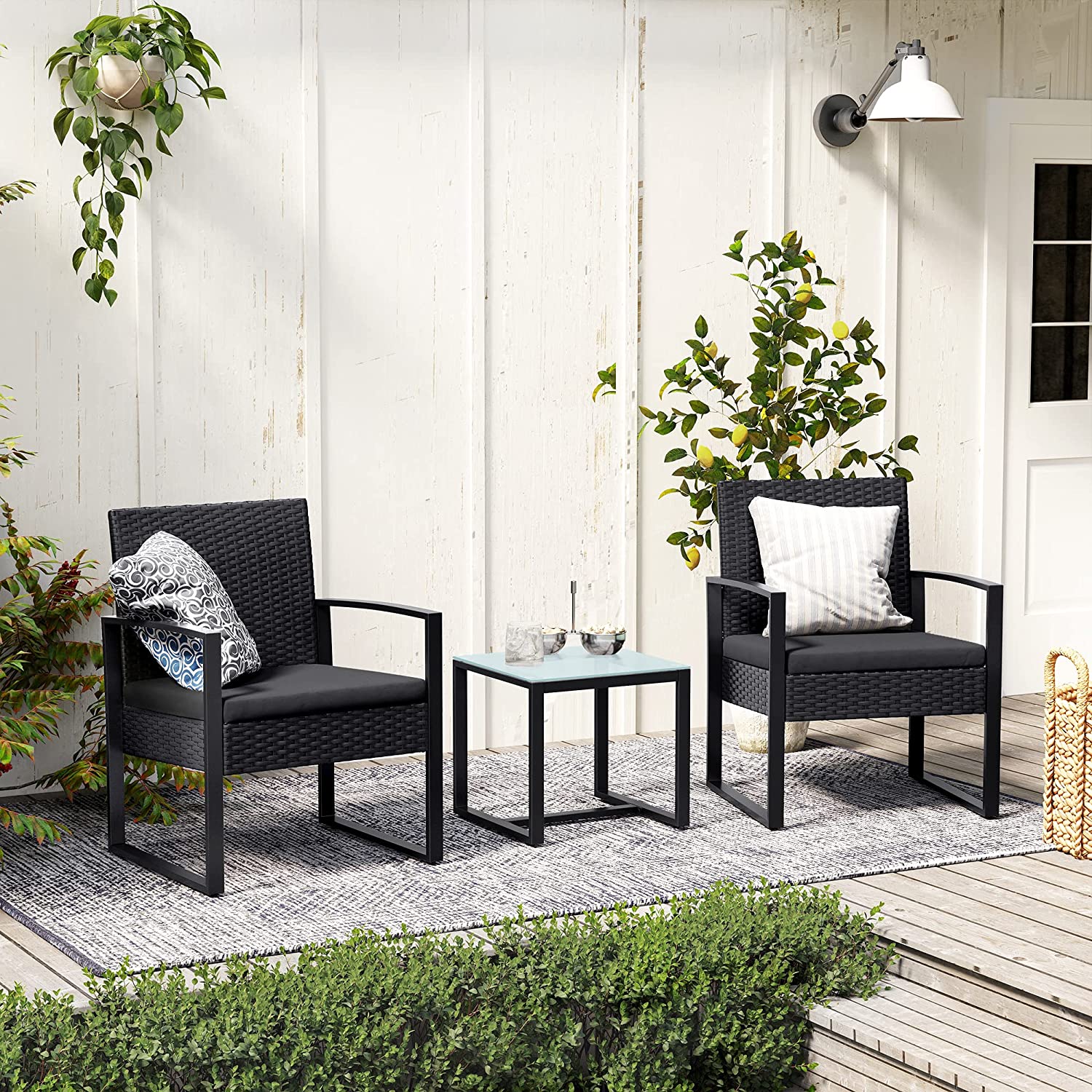 Set vrtnog namještaja, 53 x 76 x 57,5 cm, crni