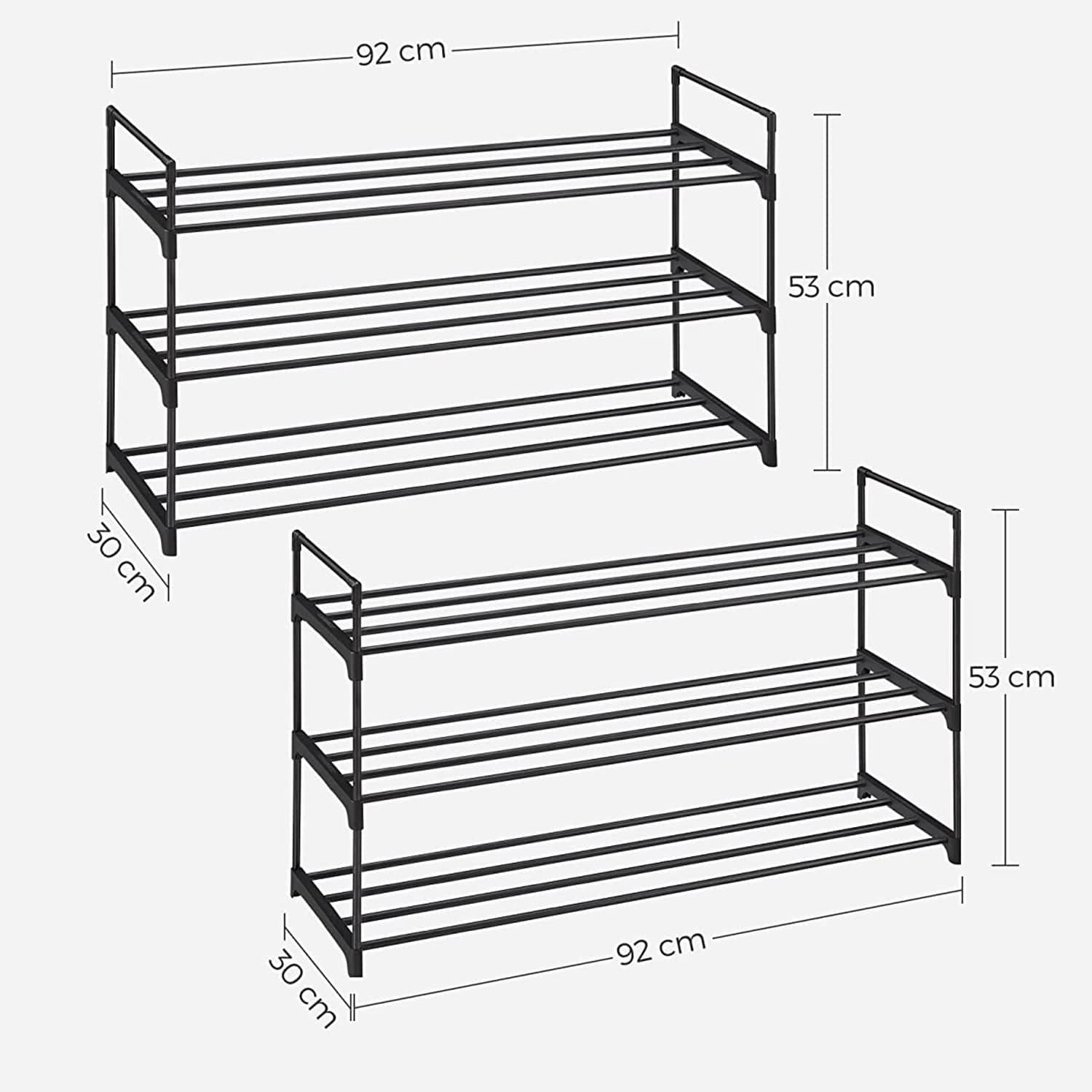 set za odlaganje cipela s 3 nivoa (2 kom) 30 x 92 x 54 cm, crna