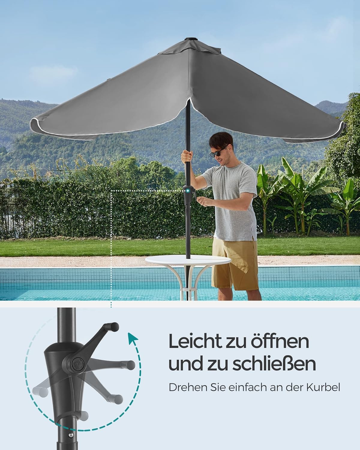 Sivi balkon suncobran 200 × 150 cm, pravokutni, s UPF 50+ zaštitom od sunca, bez baze