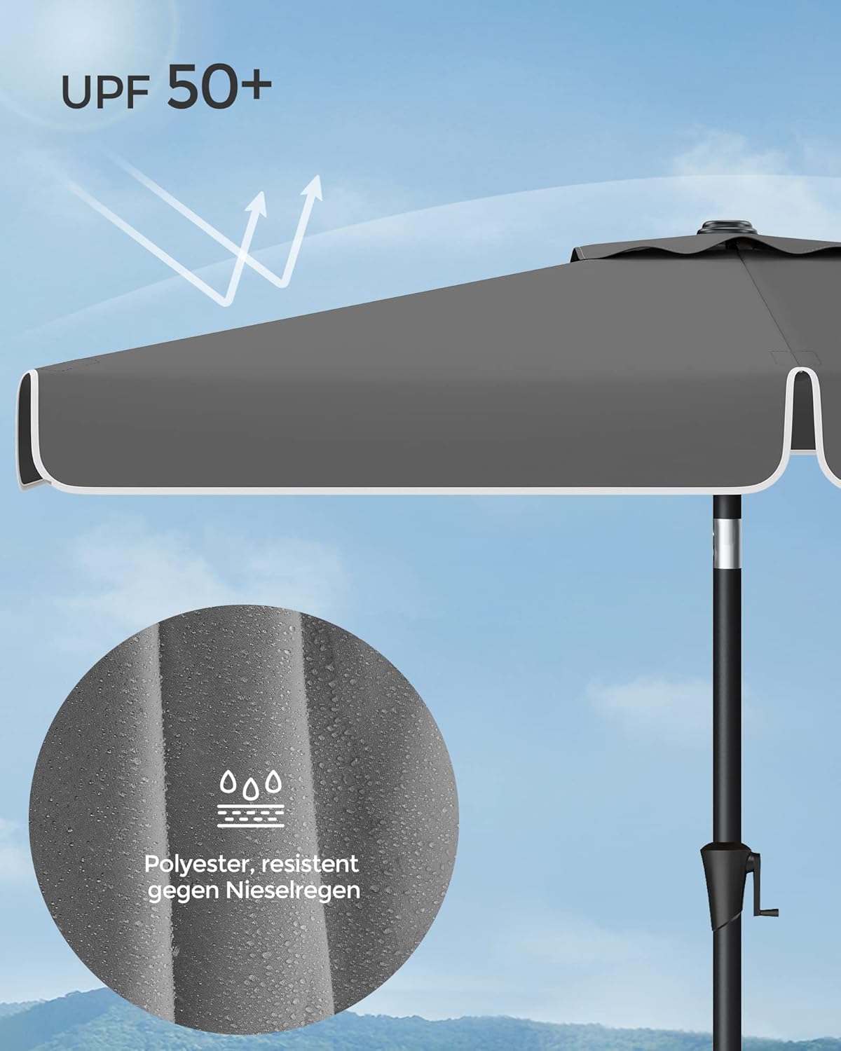 Sivi balkon suncobran 200 × 150 cm, pravokutni, s UPF 50+ zaštitom od sunca, bez baze