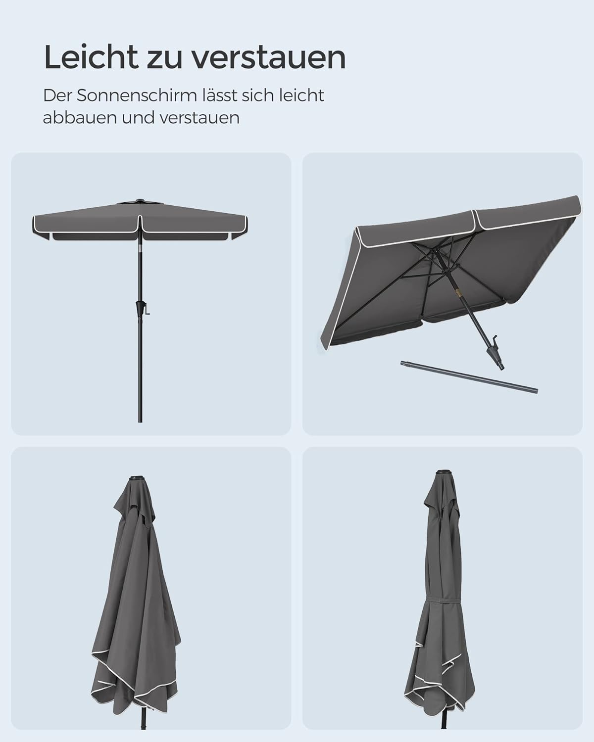 Sivi balkon suncobran 200 × 150 cm, pravokutni, s UPF 50+ zaštitom od sunca, bez baze