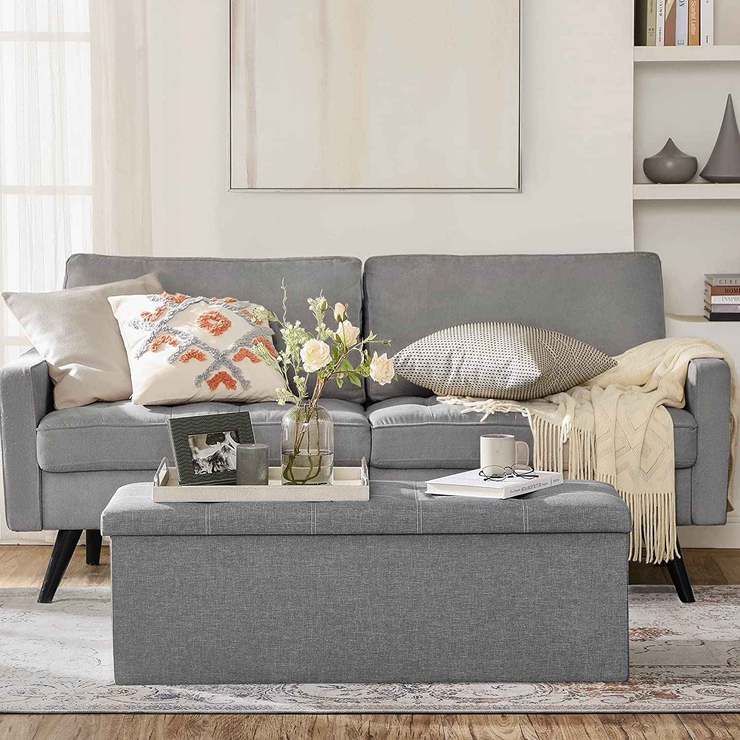 Skladišna klupa nosivosti do 300 kg, 110 x 38 x 38 cm, svijetlo siva | SONGMICS-vitahome.hr