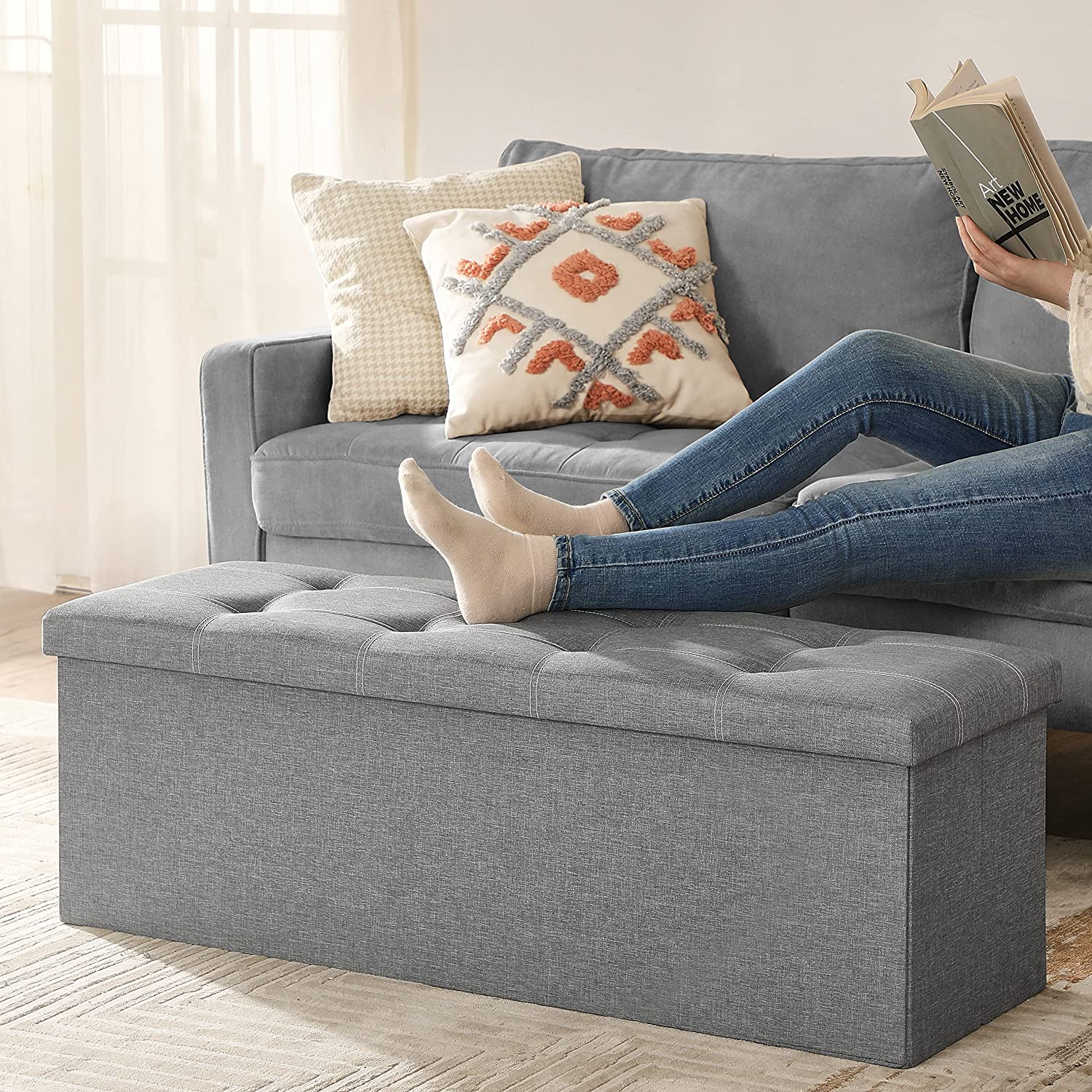 Skladišna klupa nosivosti do 300 kg, 110 x 38 x 38 cm, svijetlo siva | SONGMICS-vitahome.hr