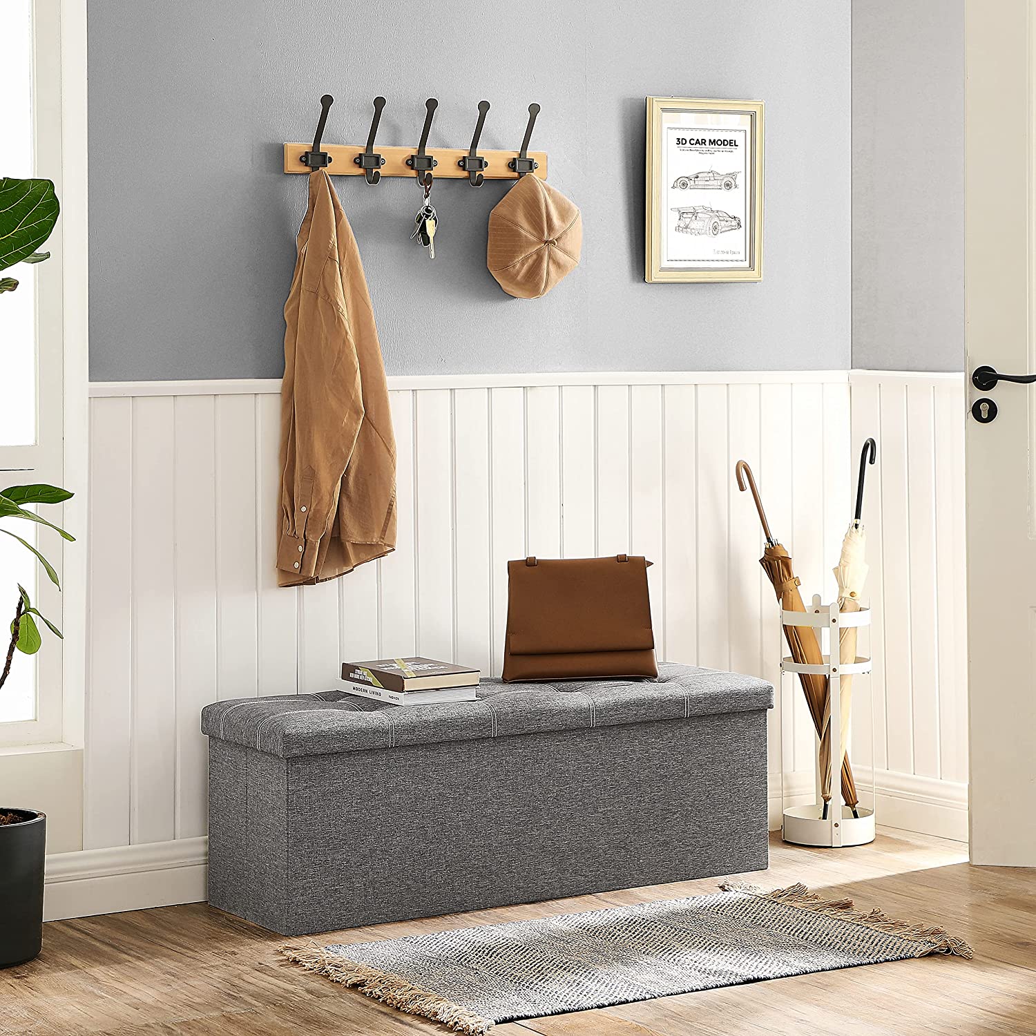Skladišna klupa nosivosti do 300 kg, 110 x 38 x 38 cm, svijetlo siva | SONGMICS-vitahome.hr