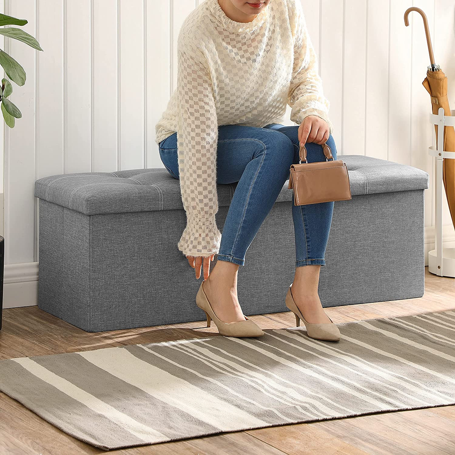 Skladišna klupa nosivosti do 300 kg, 110 x 38 x 38 cm, svijetlo siva | SONGMICS-vitahome.hr