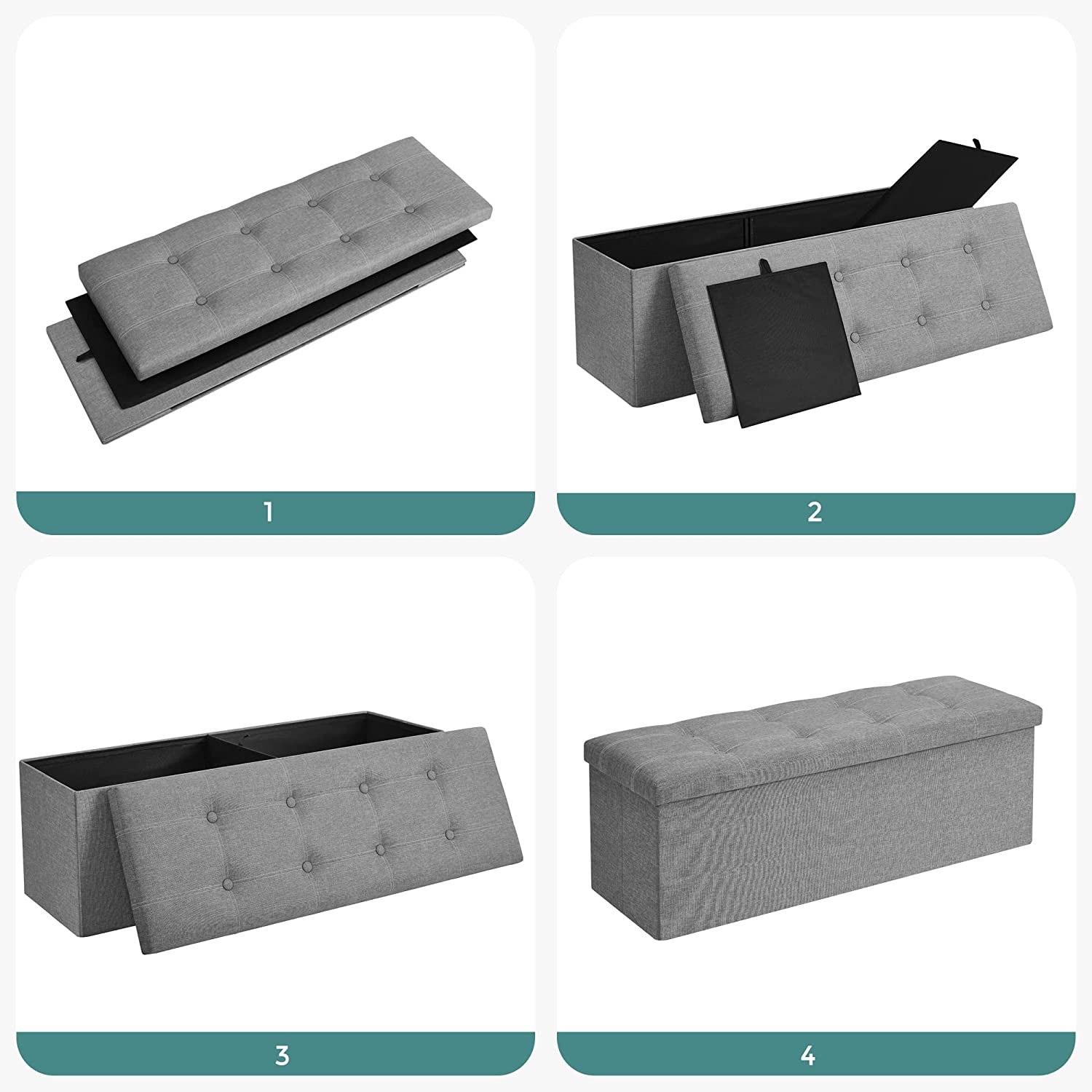 Skladišna klupa nosivosti do 300 kg, 110 x 38 x 38 cm, svijetlo siva | SONGMICS-vitahome.hr