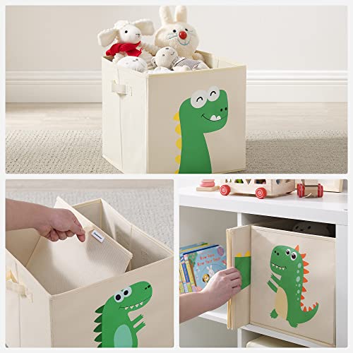 Skladišne kutije, 3 komada, sklopive, s ručkama, bež, s dino uzorkom